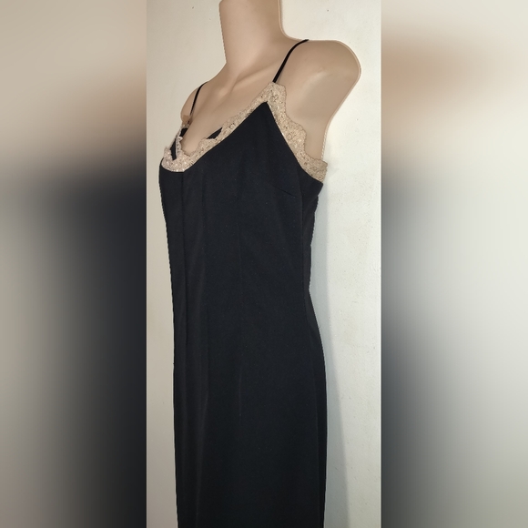 Vintage Fredericks of Hollywood Black Slip Negligee Dress LACE UP BACK Large - Picture 3 of 16